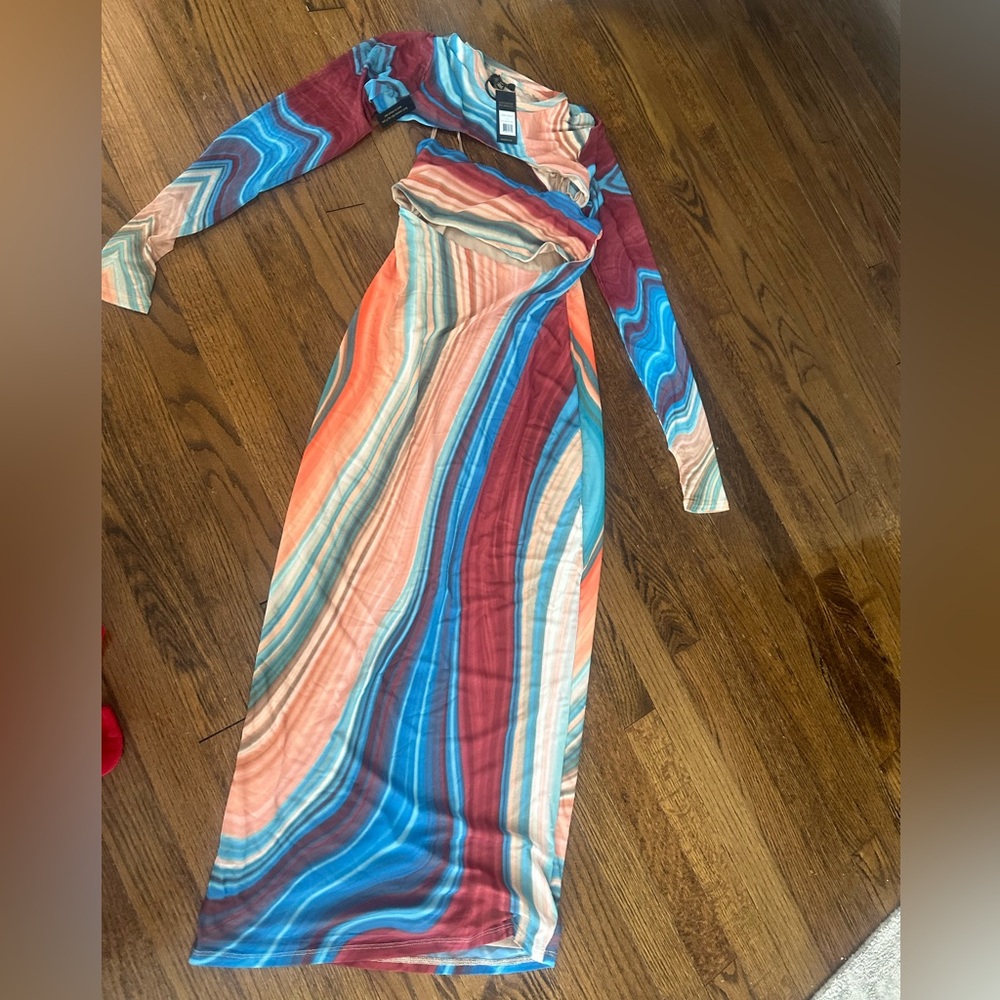 AFRM Revolve Matera Swirl-Striped Maxi Dress in Blue Abstract NWT Small - Picture 8 of 12